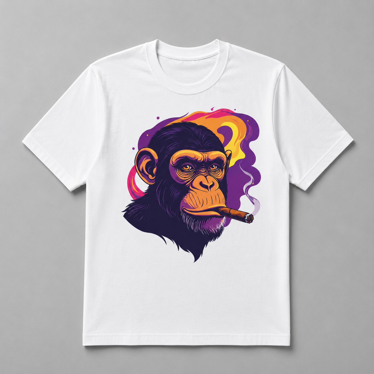 Animals - Neon Cigar-Smoking Chimpanzee Portrait