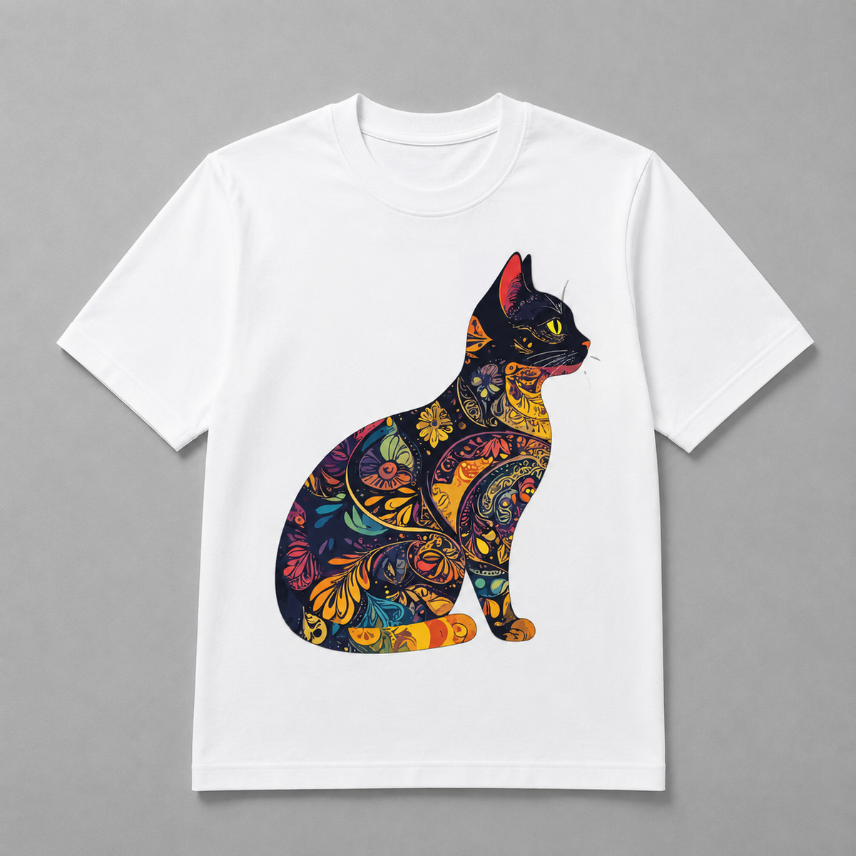 Animals - Floral Mosaic Black Cat