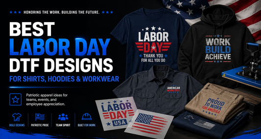 Labor Day DTF designs for shirts, hoodies and workwear with patriotic and employee appreciation graphics