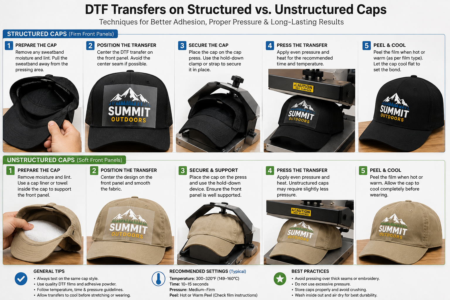 DTF Transfers on Structured vs. Unstructured Caps: Pressing Challenges and Solutions