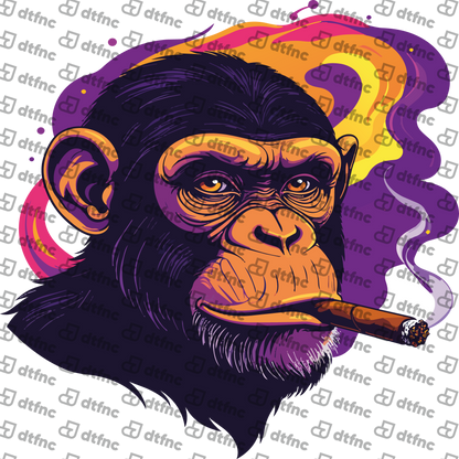 Animals - Neon Cigar-Smoking Chimpanzee Portrait