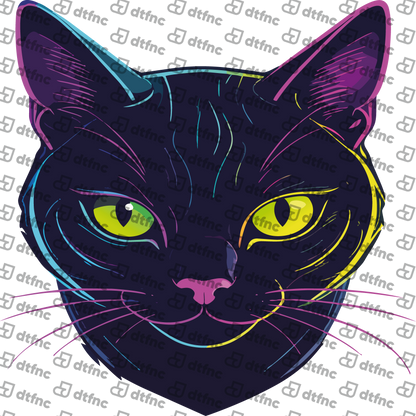 Animals - Neon Black Cat Portrait