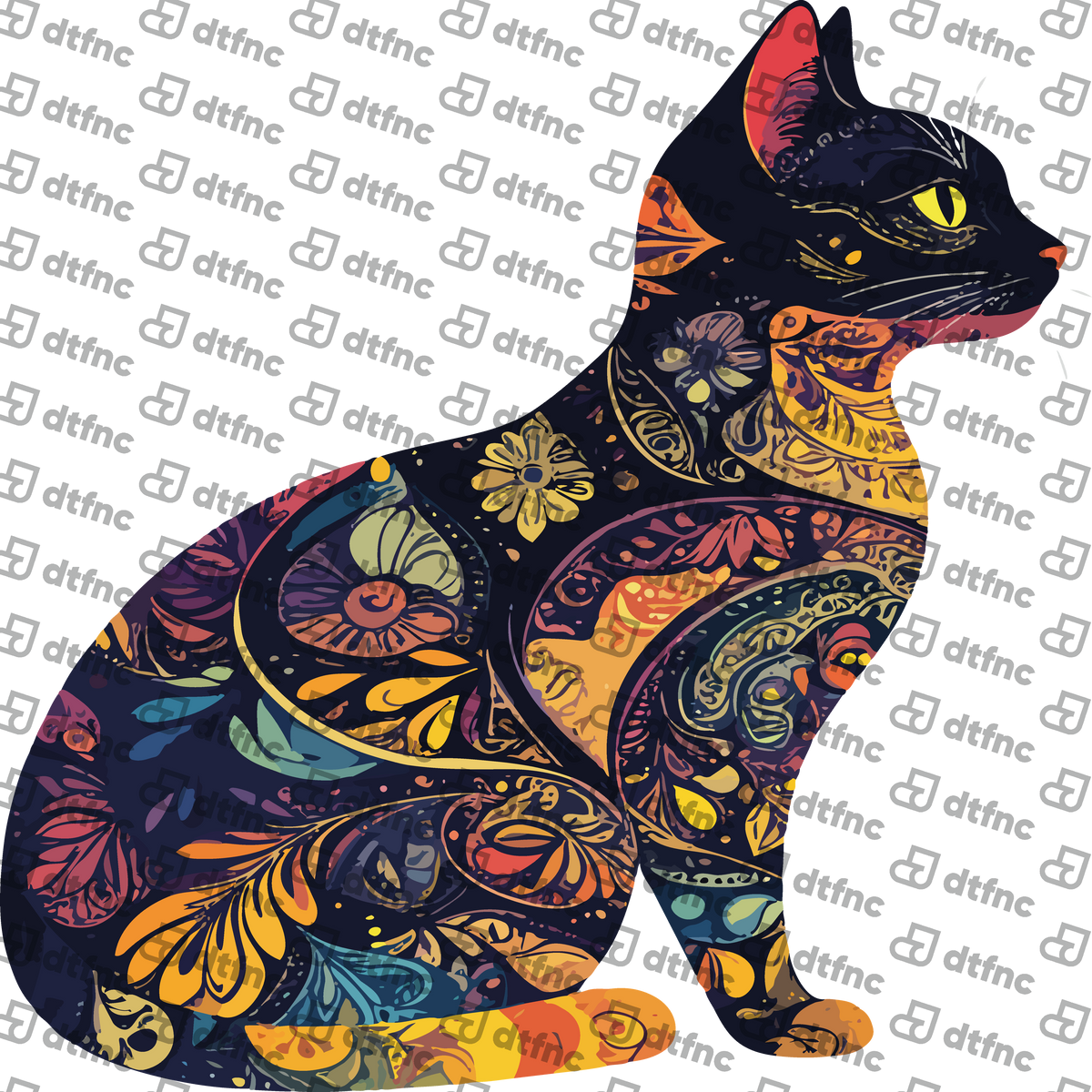 Animals - Floral Mosaic Black Cat