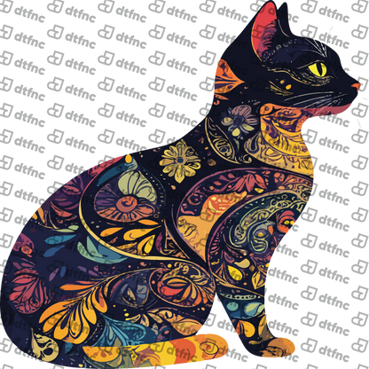 Animals - Floral Mosaic Black Cat