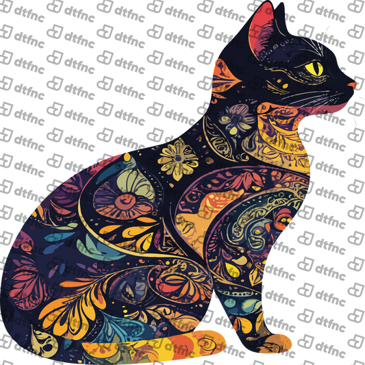 Animals - Floral Mosaic Black Cat