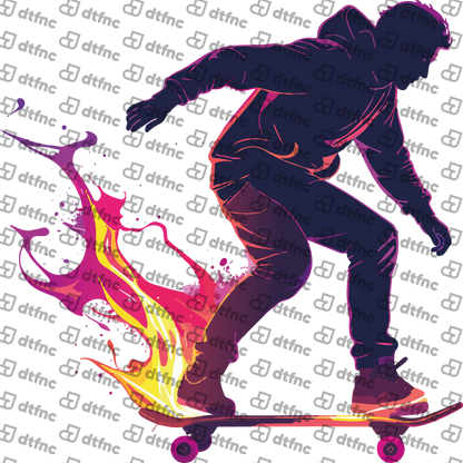 Winter Olympics - Neon Fire Skateboarder Silhouette