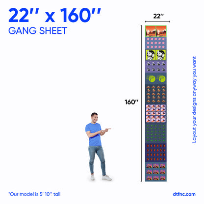 Heat-ready DTF gang sheet.