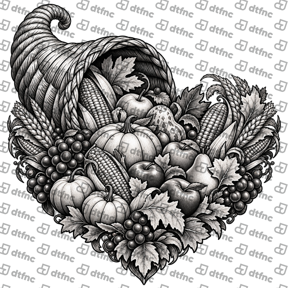 Thanksgiving - Monochrome Autumn Harvest Cornucopia