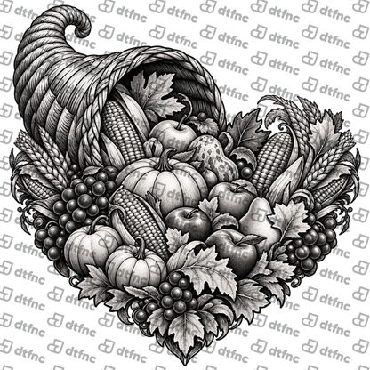 Thanksgiving - Monochrome Autumn Harvest Cornucopia