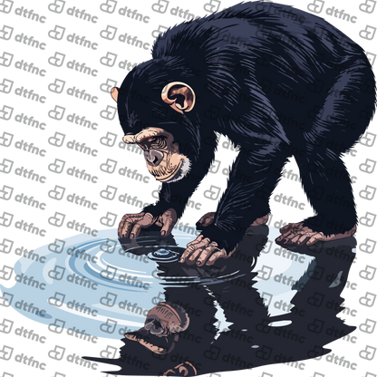 Animals - Thoughtful Chimpanzee Puddle Reflection