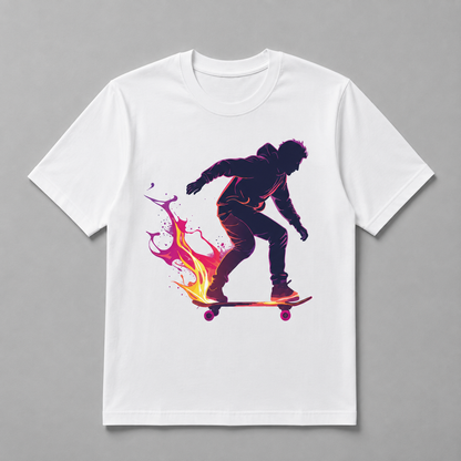 Winter Olympics - Neon Fire Skateboarder Silhouette